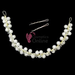 Tiara Ti034JJ Aurie pentru mirese cu cristale si perle + 2 agrafe